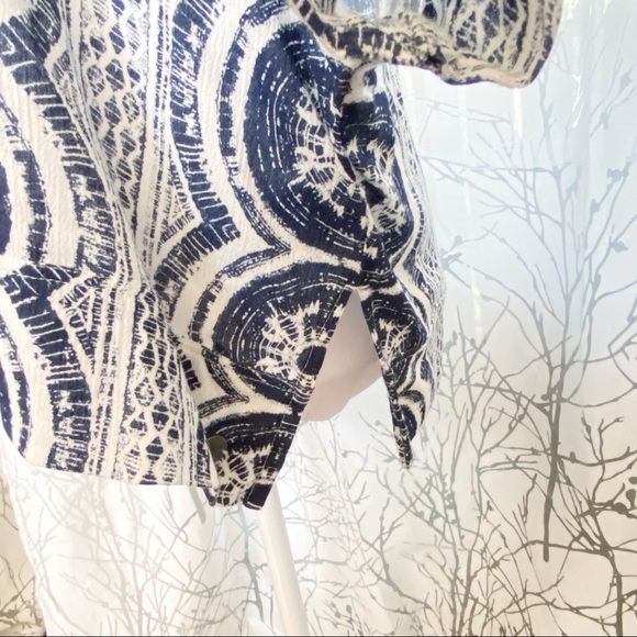Roxy Koggala blue white print wide kimono short sleeve scoop neck top shirt - Picture 7 of 11